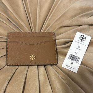 Tory Burch Tan Card Holder with Gold Logo